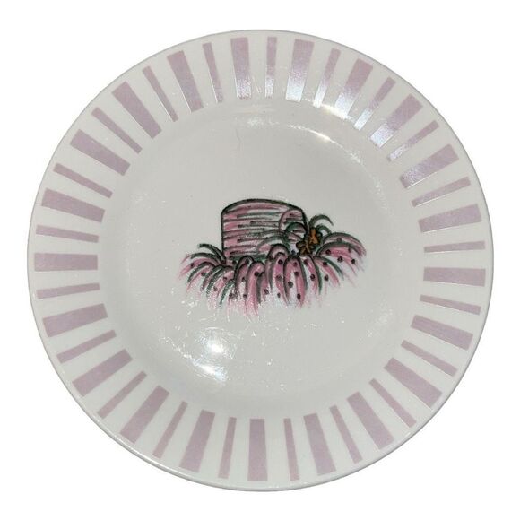 WCL set of four dessert striped with hats serving plates 7.5” diameter - Picture 2 of 6